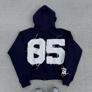 Custom Vintage Washed Regular Fit Men's Zip Hoodie Heavyweight Cotton Fleece Lined Chenille Letter Embroidery Full Zip Hoodies - Product Image 6