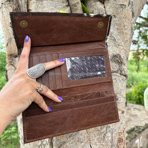 กระเป๋าสตางค์หนังวัวแบบพับสามทบขนาดใหญ่มีซิปกระเป๋าเงินสำหรับเดินทางกระเป๋าเงินผู้หญิงหนังแท้แบบตะวันตกมีซิป - Product Image 6