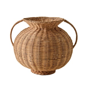 Jarrón Decorativo de Mimbre Natural Ecológico, Cuerpo Redondo con Asas, Hecho a Mano, Decoración para el Hogar, para Compradores al por Mayor - Product Image 1