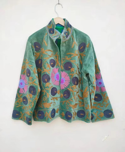 Velvet Suzani Floral Bomber Jacket <b>Reversible</b> Hand Embroidered Boho Vintage Short <b>Coat</b> Summer Autumn Winter Cotton Ethnic Wear - Product Image 2