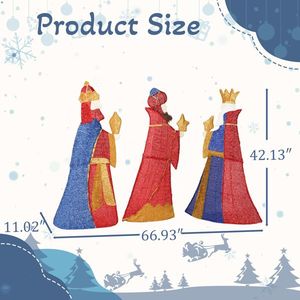 Juego de 3 Reyes Reyes Iluminados con Regalos, Decoraciones Navideñas Preiluminadas en 2D, 80 Luces LED Blancas Cálidas para Navidad - Product Image 6