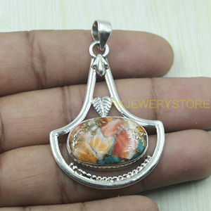 Pendentif en nacre orange, cuivre et turquoise, fait main, en argent 925, style vintage bohème ethnique, bijou artisanal unique, cadeau pour elle - Product Image 3
