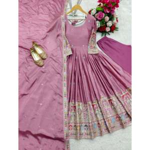 Hermoso vestido tradicional musulmán Anarkali con Pent y Dupatta para ropa de fiesta - Product Image 4