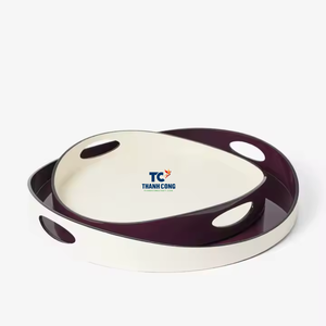 Venta caliente moderna bandeja de laca hecha a mano Color personalizado redondo MDF bandeja de servicio hecha a mano en Vietnam - Product Image 2