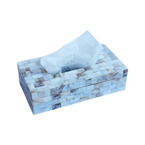 Caja de pañuelos rectangular de alta gama con incrustaciones de nácar y madera hecha a mano para decoración del hogar - Product Image 3