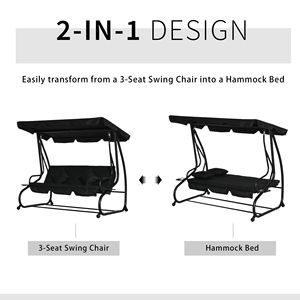 Dondolo da Esterno a 3 Posti con Tettuccio Regolabile, Letto Pieghevole e Cuscini Rimovibili per Veranda - Product Image 3