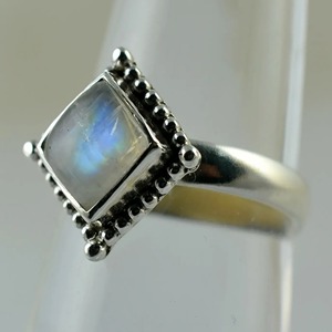 Rainbow Moonstone <b>Ring</b> 925 Sterling <b>Silver</b> Handmade <b>Statement</b> Promise <b>Ring</b> for Women Boho Cushion Shape June Birthstone Jewelry - Product Image 1