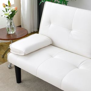 Divano Letto Multifunzionale in PVC Bianco da 67 Pollici con Portabicchieri Pieghevole, Estremamente Pratico per Trasformare in un Spazio Confortevole - Product Image 6