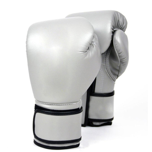 <b>Silver</b> PU Boxing <b>Gloves</b> with Velcro Closure for Adults Sparring Training Gear - Product Image 1