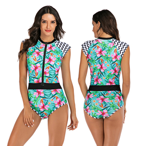 Maillot de bain 2 pièces à imprimé floral pour femmes, col haut, froncé, extensible, soutien-gorge triangle, string - Product Image 6