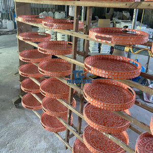 Bandeja de ratán de nácar decorativa natural hecha a mano, ratán hecho a mano de forma ovalada con bandejas con incrustaciones de nácar - Product Image 6