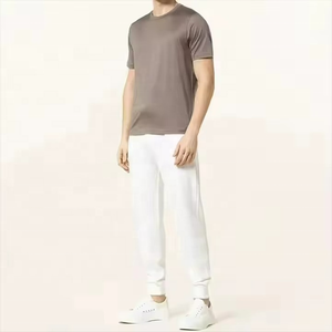 T-shirts pour hommes à manches courtes, coupe classique, en coton mercerisé tricoté, col rond, décontractés, solides, en promotion - Product Image 1