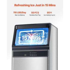 Macchina Commerciale per Produzione Ghiaccio, Capacità di Stoccaggio 500kg, 33 libbre di Ghiaccio, 50 Cubetti in 15 Minuti, LED Digitale, Nuova - Product Image 2
