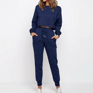 Conjunto de Pijama de Dos Piezas Unisex de Color Sólido al por Mayor, Top de Manga Larga con Cuello Redondo y Pantalones, Ropa Casual de Primavera para Estar en Casa o Hacer Deporte - Product Image 6