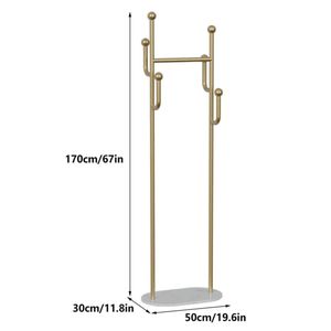 Porte-vêtements autoportant en métal doré robuste avec base en marbre, support polyvalent pour vêtements et rangement de chapeaux pour chambre à coucher - Product Image 2