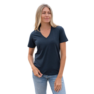 T-shirt à manches courtes col en V pour femmes, couleurs personnalisées, polyester/coton, toile écologique, prix de gros, qualité supérieure, doux et respirant - Product Image 1