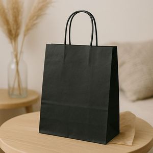 Sac en papier kraft brun écologique avec logo personnalisé, impression offset, emballage d'épicerie à emporter avec ruban et accessoires - Product Image 2