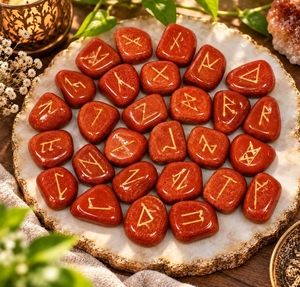 Juego de Runas de Jaspe Rojo Natural Espiritual, Hecho a Mano, Conjuntos de Runas de Ágata, Cristales de Piedras Preciosas al por Mayor, Comprar en Ruhi Agate - Product Image 1