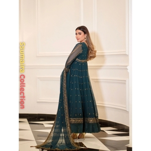 Robe de l'Aïd Collection Ssumaira – Robe de soirée en mousseline de soie pour femme, longueur genou, silhouette royale flatteuse, look coordonné complet - Product Image 4