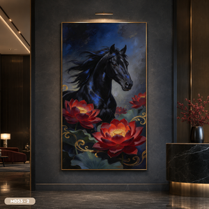 Peinture murale artisanale de chevaux au galop, peinte à la main, de haute qualité, esthétique orientale, fabriquée au Vietnam. - Product Image 6