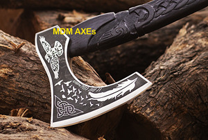 Handmade <b>Axe</b> Carbon Steel Blade Wood <b>Handle</b> With Leather Sheath Outdoor Knife - Product Image 3