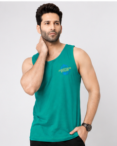 เสื้อกล้ามคอกลมสีเขียวสำหรับผู้ชาย AULTRA ONE ENTERPRISES ผ้าฝ้าย 100% ระบายอากาศได้ดี แบบถักลำลอง พิมพ์ลาย 3 มิติ ที่ด้านหลัง - Product Image 3