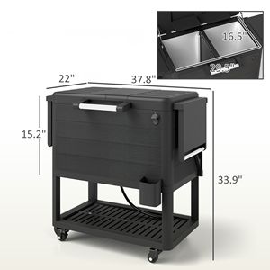 Grande glacière roulante noire de 104 litres avec ouvre-bouteille, étagères et roues pour patio - Product Image 3