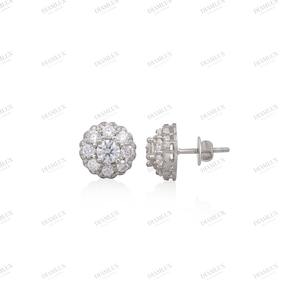 Boucles d'oreilles clous solitaires en or blanc, motif floral, bijoux classiques pour femmes, plaqué argent, au meilleur prix - Product Image 2