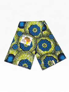 Tissu imprimé africain de qualité supérieure bleu et vert - Matière en coton élégante à motifs circulaires pour vêtements ethniques - Product Image 1