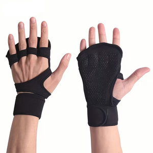 Black Fitness Training Gloves Fingerless Palm Protection With Non <b>Slip</b> Grip Adjustable Wrist Strap For Adults Neoprene Material - Product Image 3