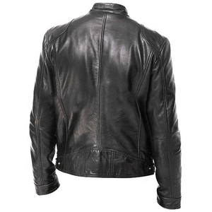 High Quality Genuine <b>Sheepskin</b> Bomber Leather <b>Jacket</b> for Men Breathable Sherpa Lining & Fur Trim Streetwear Style Black - Product Image 4