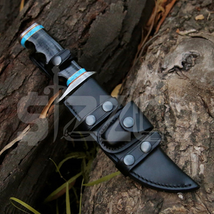 Couteau de chasse Bowie en acier Damas fait main sur mesure OEM, manche en corne de taureau, lame fixe, couteau de camping et d'extérieur EDC avec étui en cuir - Product Image 6