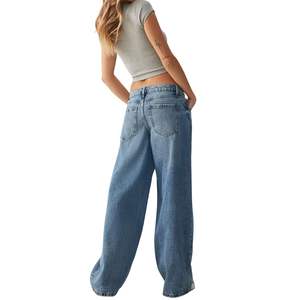 กางเกงยีนส์คาร์โก้ขาบานทรงหลวมเอวสูงคุณภาพสูงสำหรับผู้หญิง ล้างสีอ่อน สไตล์สตรีทแฟชั่น ขายส่ง - Product Image 5