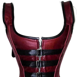 Women's Red Leather Corset With Zipper And Buckle Closure Firm Shaping Design For Daily Wear - Product Image 2