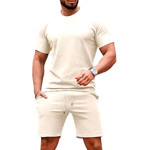 Ensemble short et t-shirt col rond pour homme, en coton 100% écologique, léger, 250g, avec impression numérique et broderie - Product Image 1