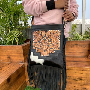 Bolso bandolera con flecos de cuero de gran tamaño hecho a mano de lujo para mujer, bolso de hombro de moda oculto de piel de vaca Premium personalizado - Product Image 2