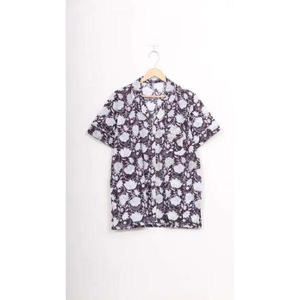 Ensemble 2 pièces décontracté pour femme en satin 100 % coton imprimé à la main, respirant, col rabattu, taille élastique, manches courtes, collection automne 2026 - Product Image 2