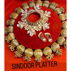 Plato de Sindoor Rajasthani de Diseño - Thali de Boda de Terciopelo Hecho a Mano - Regalo Nupcial Tradicional Indio y Decoración para Rituales Festivos - Product Image 4