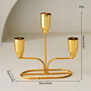 Chandelier doré à trois bras avec bougies blanches, en laiton résistant à la chaleur, finition métallique, décoration d'intérieur - Product Image 6