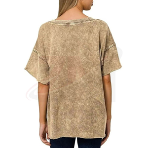Camiseta Holgada de Mujer con Hombros Caídos, Color Sólido, Cuello Redondo, Manga Corta, 100% Algodón Tejido, Ajuste Holgado, para Todas las Temporadas - Product Image 2