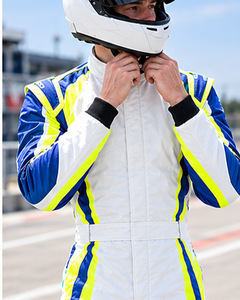 <b>Men</b> Blue White Neon Yellow <b>Waterproof</b> Quick Dry Polyester/Nylon Racing <b>Suit</b> Auto Kart Jumpsuit High Collar Full Sleeve - Product Image 5
