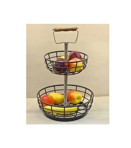 Home Hotel 2 Tier Countertop Black Adjustable Detachable Metal <b>Wire</b> Iron Snack Fruit Vegetable Bowl <b>Basket</b> - Product Image 1