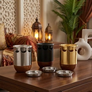 Quemador de Incienso Árabe de Lujo en Madera y Metal, Elegante Decoración para el Hogar de Oriente Medio, Juego de Mabkhara en Negro, Dorado y Plateado - Product Image 5