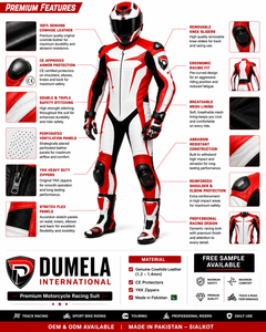 Dumela Custom Genuine Leather Motorbike <b>Suit</b> Full <b>Body</b> Protection Red <b>White</b> Black Breathable Windproof Waterproof Unisex High - Product Image 6