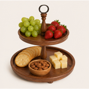 Wholesale Rustic 2 Tier Wooden Cake Stand & Mango Wood Tiered Serving Tray for Wedding Dessert Display Cupcake <b>Tower</b> <b>Kitchen</b> Use - Product Image 5