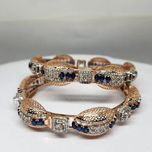 Elite 14K <b>Solid</b> <b>Gold</b> Rose <b>Gold</b> 10.80 Ct Brilliant Cut Diamond <b>Bangle</b> Featuring Blue Stone Natural HI SI IGI Certified Women's - Product Image 2