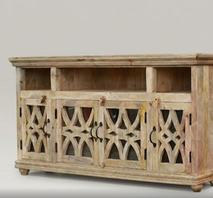 Aparador Modular de 4 Puertas de Madera Maciza de Mango, Ajustable, Ecológico, con Diseño Rústico Antiguo para Sala de Estar y Comedor - Product Image 3