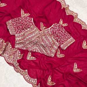 Designer Indian and Pakistani Party Wear <b>Saree</b> with Embroidery & Sequins Work - Product Image 6
