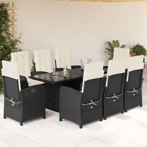 Juego de Comedor de Jardín de Ratán Sintético Negro con Reposapiés Ajustable Grande - Product Image 1