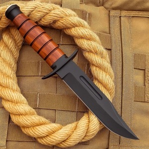 Cuchillo Bowie Táctico de Hoja Fija, Acero al Carbono, Punta Caída, Mango de Madera, para Caza, Supervivencia al Aire Libre, OEM - Product Image 3